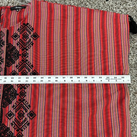 Andree by Unit Embroidered Red Black Poncho Top With Tassels Women Size Med Boho - Picture 10 of 11